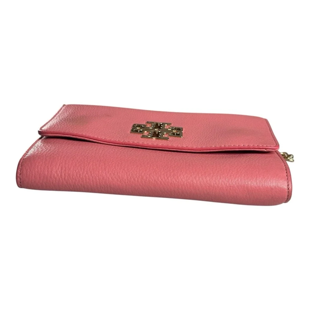 Without Tory Burch Robinson Dark  Pink Leather Chain Wallet Gold Hardware